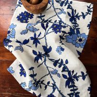 Indigo Bloom Tea Towel on Table